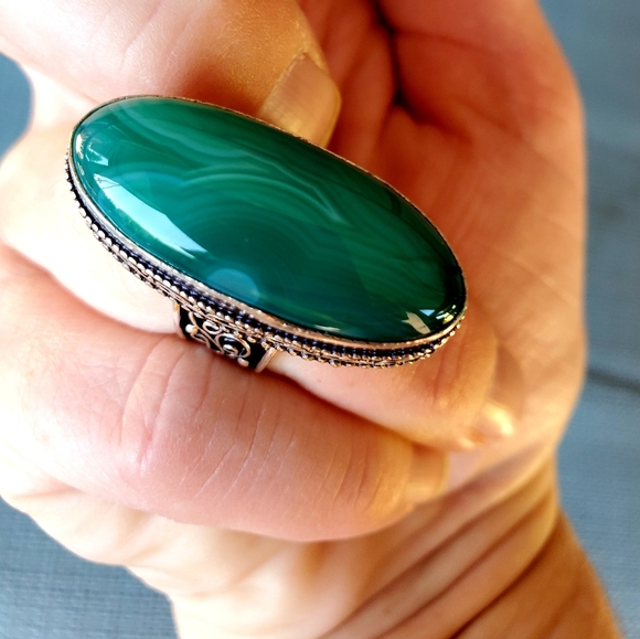 New Oversized Botswana Agate 925 Silver Ring. - Picture 5 of 11